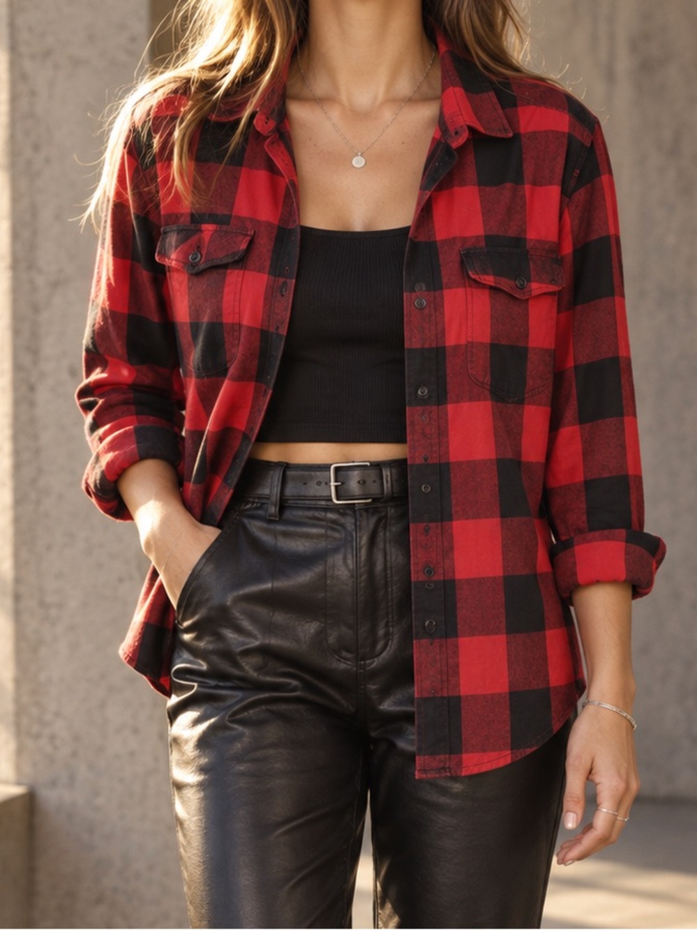 Red & Black Buffalo Plaid Flannel Shirt
